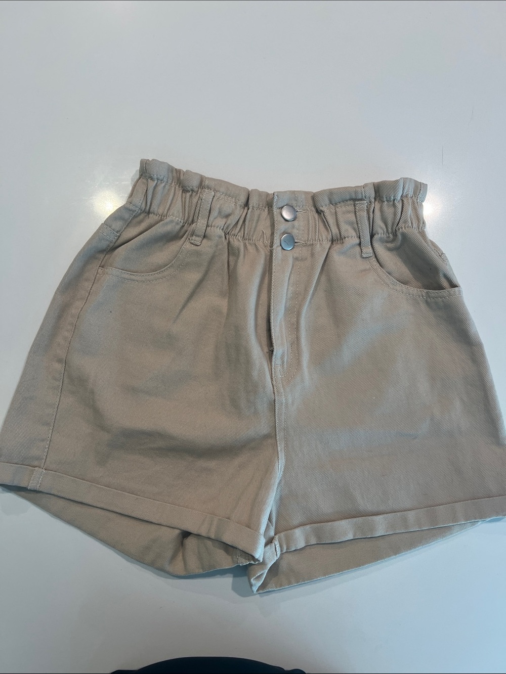 Love Tree High-Waist Paperbag Shorts in Beige